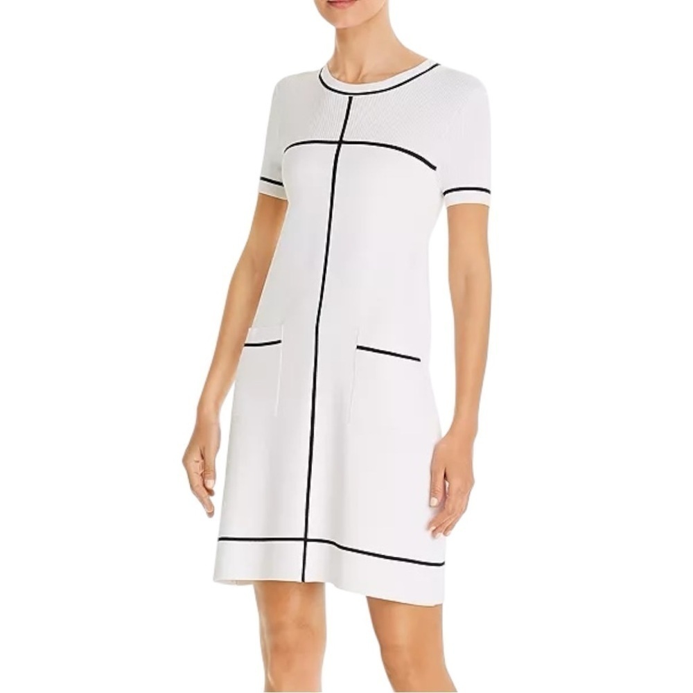 NEW PAULE KA Striped Mini A-Line Dress Size XL Knitted White MSRP $510